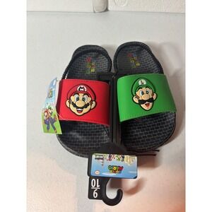 Kids Super Mario Slides Black Red Green Character Sandals Size 9-10 NEW